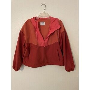 Old Navy Small Windbreaker Womens Red Colorblock Breathe On Quarter Zip Hooded